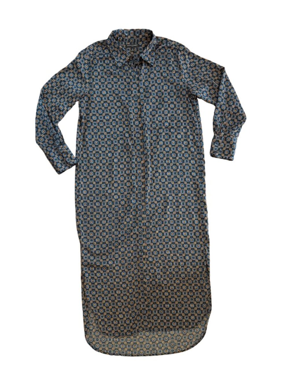 Banana Republic Women's Satin Maxi Duster Shirt Dress Geometric Pattern Size Med